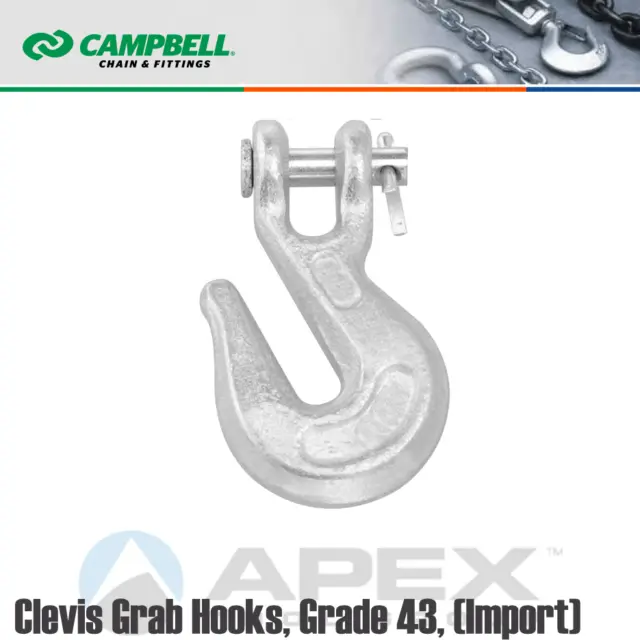 (10-Pk) Campbell Clevis Grab Hook Grade 43 2600 lb Zinc Plated 1/4" T9501424