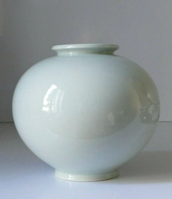 VASE PORCELAINE BOULE CÉLADON VERT ART OBJET ETHNIQUE ASIE CHINE signé