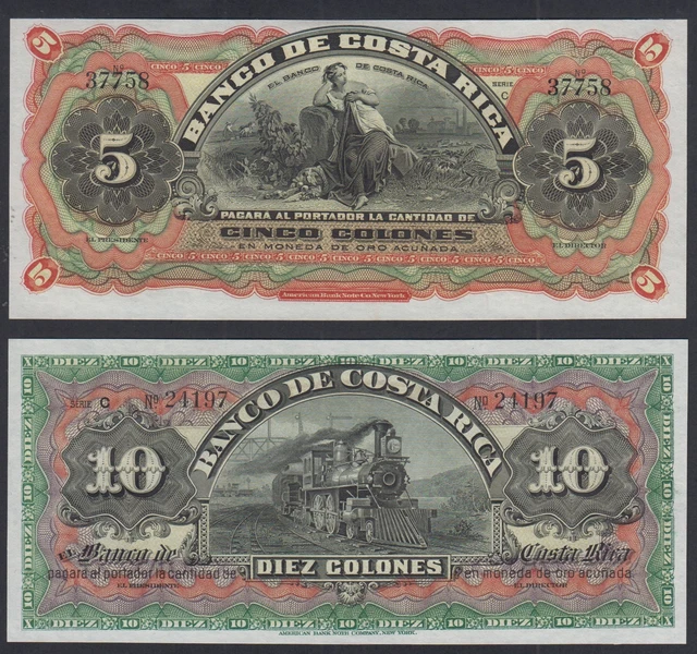 Costa Rica lot de 2 Billets 5 Colones + 10 colones - Non Emis  - UNC  lartdesgen