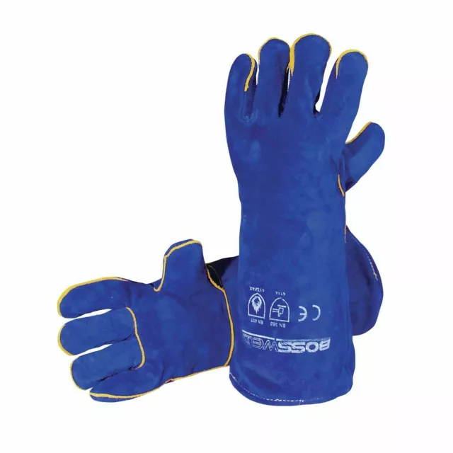 Bossweld 16" Blue Welding Gloves Heavy Duty Welding Gauntlet Fully Lined Blue
