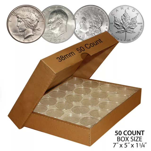 50 IKE EISENHOWER DOLLAR Direct-Fit Air 38mm Coin Capsule Holder QTY: 50 w/ BOX