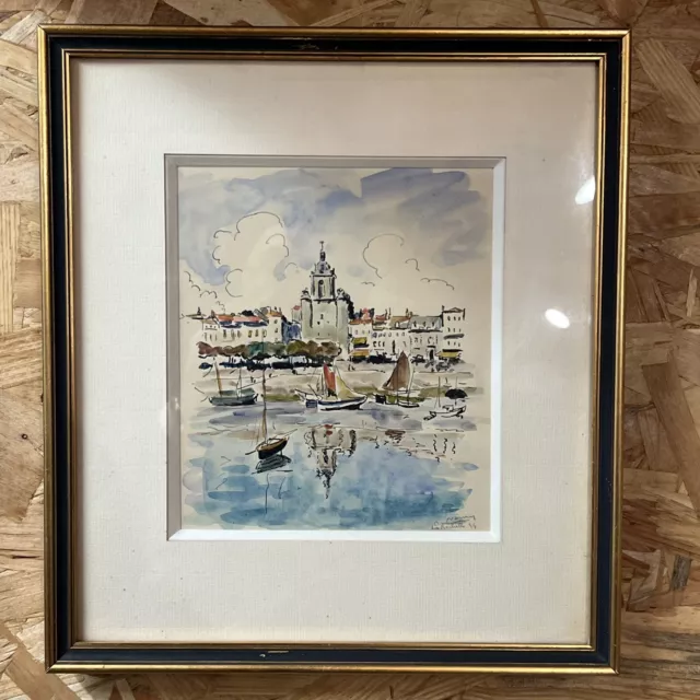 Sublime aquarelle sur papier, La Rochelle, 1934, signé Michel Noury (1912-1986)