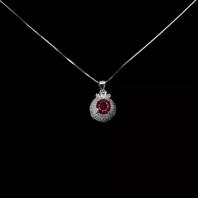 Round Ruby 7mm Simulated Cz Gemstone 925 Sterling Silver Jewelry Necklace 18 2