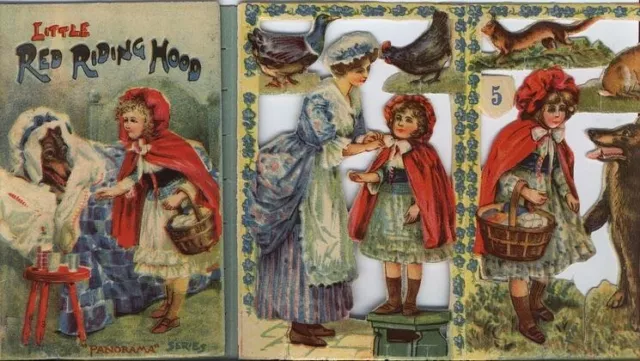 LITTLE RED RIDING HOOD, die cut, panorama fold out paper scrap toy, Tuck 7003