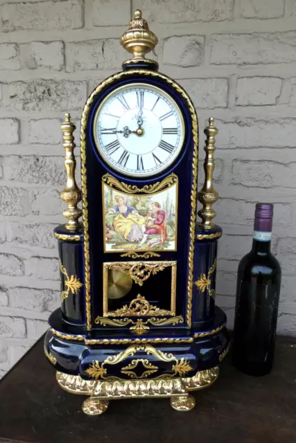 Vintage large  T limoges cobalt blue porcelain mantel clock  marked