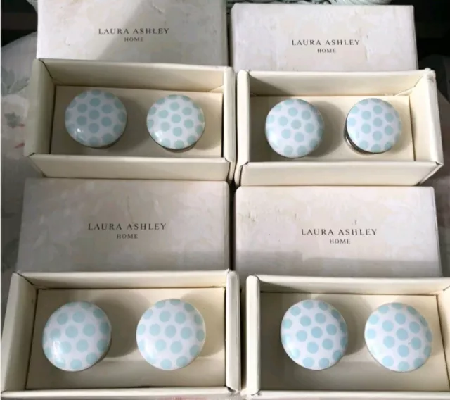 Bnwt 8 X Laura Ashley Toby Spot Drawer Cupboard Pull Knobs Handles New Boxed