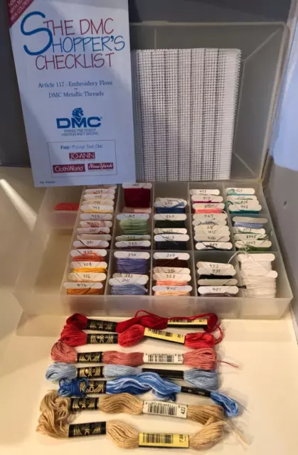 DMC Embroidery Floss Various Colors on Numbered Bobbins W/Color Caddy Container