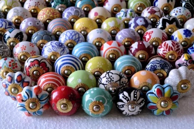 Multi Color Pull 10 Pcs Lot Ceramic Door Knobs Kitchen Furniture Cabinet Drawer