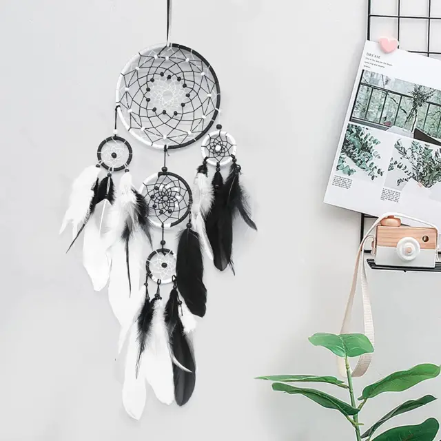 Handmade Dream Catcher with Feathers and Beads Black and White Dream Catchers Bo