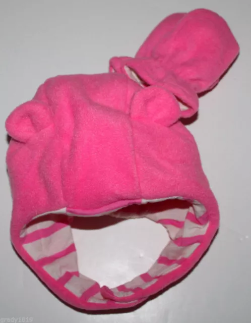 baby Gap New Girls 6 12 Mo Pink Pro Fleece Bear Hat & Mittens Set w/ Knit Lining