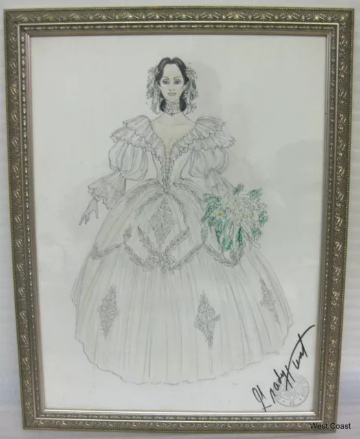 Rare Original Signed Grady Hunt Watercolor Costume Sketch Designers Guild Stamp