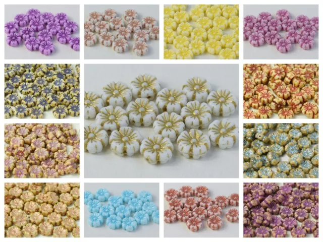 CHOOSE COLOR! 100 pcs Hibiscus Flower Beads 7 mm Czech Pressed Glass