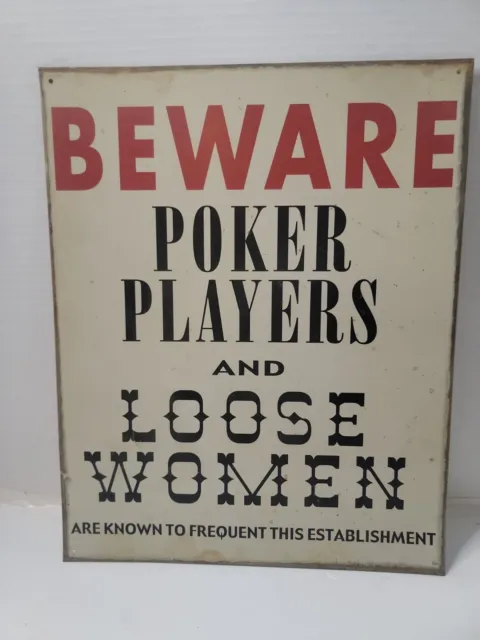 VINTAGE POKER PLAYERS LOOSE WOMEN bar tin metal sign gamblers bar hall card dive