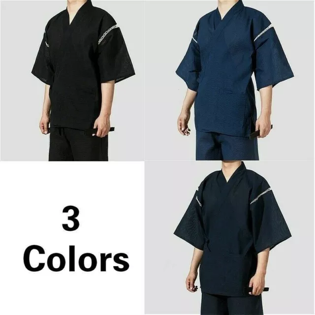 Uomo Giapponese Jinbei Kimono Set Yukata Accappatoio Leggero Traspirante Abito