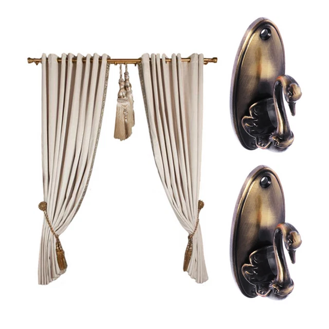 Pair of Swan Style Drapery Curtain Holdbacks Tieback Hooks (Bronze)