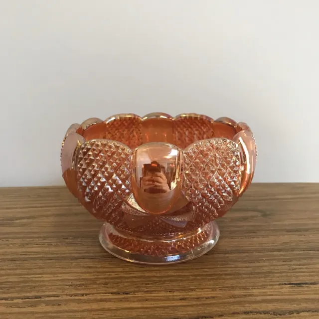 Vintage Sowerby Marigold Carnival Glass Candy Bowl 1920s Pineapple Pattern