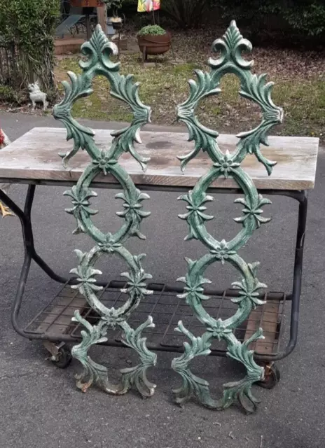 Pair Antique Cast Iron Architectural Salvage Garden Fence Sections Victorian