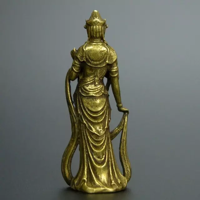 Chinese old collection handwork bronze Guanyin Bodhisattva pocket statue 3