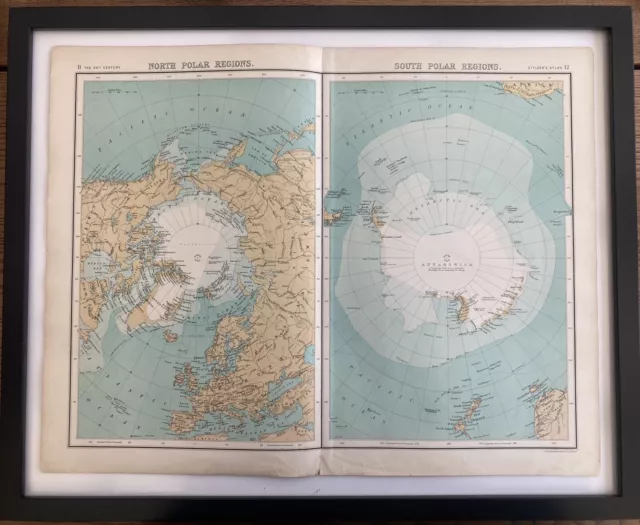 Antique 1902 Polar Map/North & South Pole/Bartholomew/Arctic/Antarctic