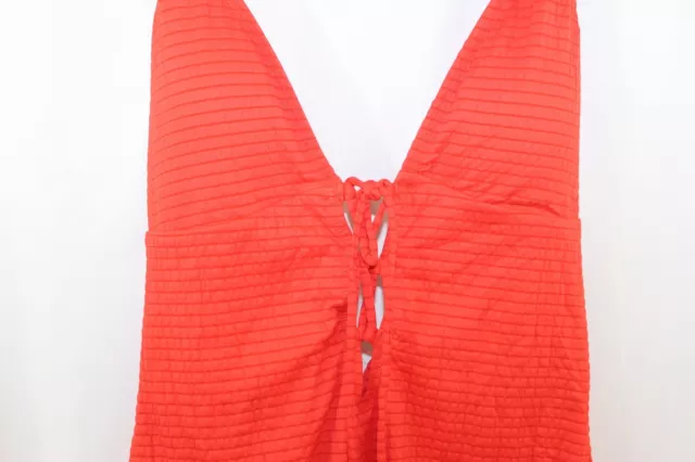 NWT Lucky Brand $138 Womens Fiesta Orange Golden Wave One Piece Swimsuit L 2
