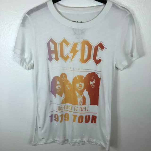 NWT CHASER AC/DC Band Tee White Highway To Hell Small Retro Distressed T-shirt