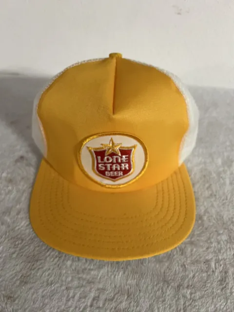 Lone Star Beer Vintage Trucker Snapback Mesh Hat Cap Logo Yellow