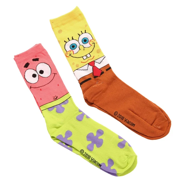 Spongebob Squarepants and Patrick Adult Men's 2 Pair Pack Crew Socks