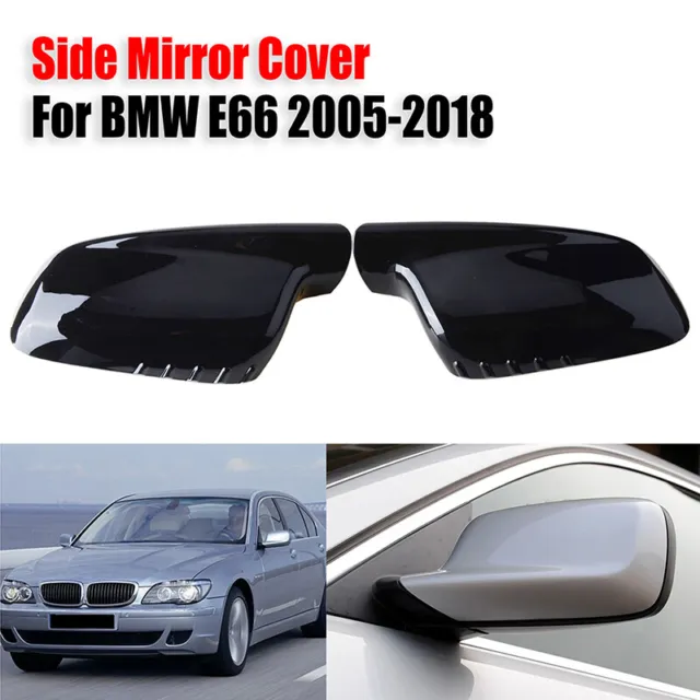 2* Gloss Black Car Rearview Door Side Mirror Cover Cap for BMW E46 E65 E66 E67 d