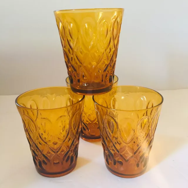 New Set of 4 Amber Old Fashioned Whiskey Glasses. 12 Ounces