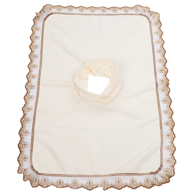 (Beige White)Spa Massage Table Head Cover Sheet Massage Bed Coverlet IDS