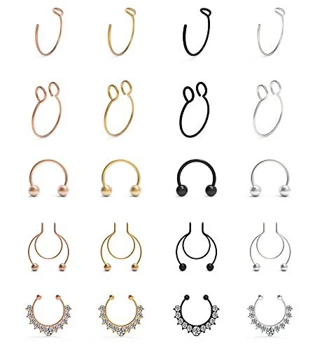 Hywean 20PCS Faux Piercing Nez Anneau Non Percé Septum Piercing Faux Anneau de N