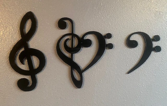 Treble, Bass Clef & Treble Bass Clef Heart 3 piece Music Wall Decor