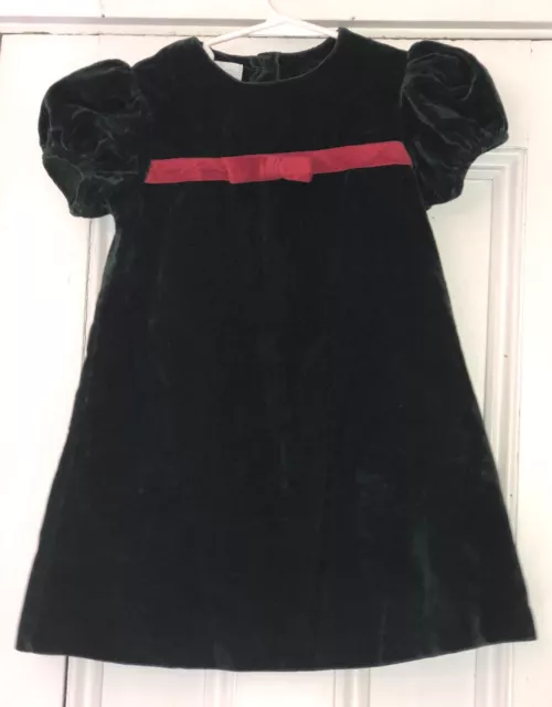 Betti Terell By Johnston Girls Green Velvet Red Bow Holiday Dress Sz 5 Christmas