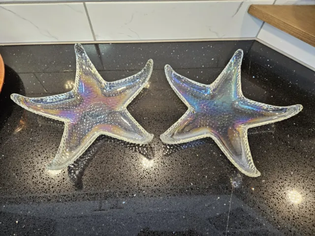Vintage Akcam Glass Starfish Bowls Iridescent Dish Candy Set Of 2