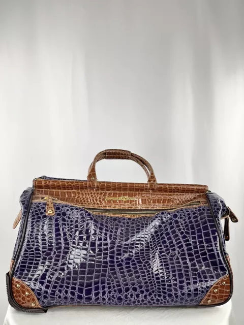 Samantha Brown Crocodile Embossed Rolling Duffle Bag Purple & Brown Suitcase