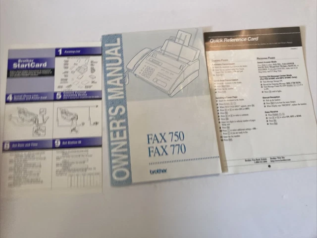 Brother Fax Machine 750 / 770 Owners Manual Instructions Quick Reference Card