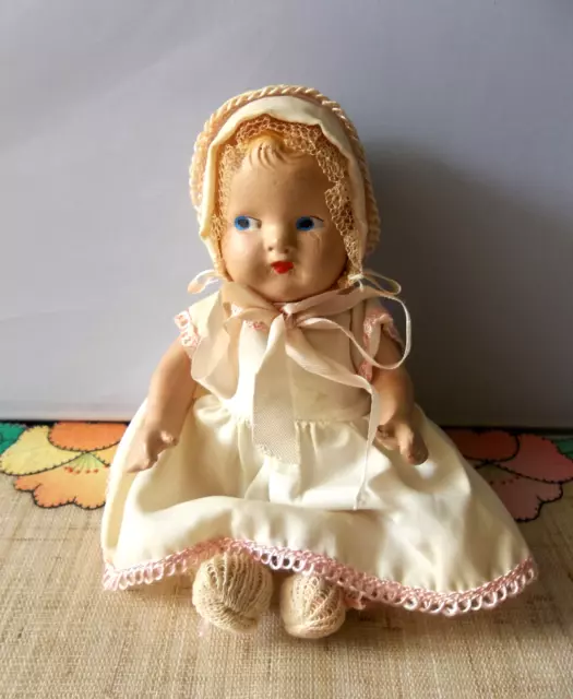 Vintage Composition  7" Baby Doll in White Pink Dress & Hat Vogue Sunshine Baby?