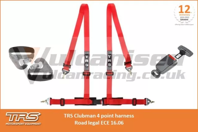TRS Clubman 4 Point Harness RED (Snap Hook) - Road Legal ECE Approved kit car