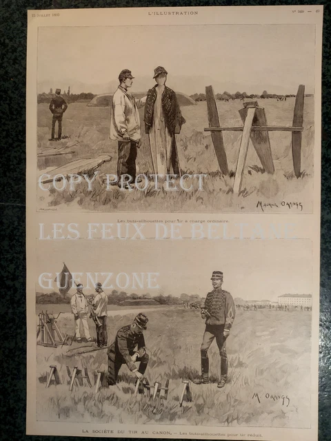 SOCIETE TIR AU CANON BUTS SILHOUETTES   gravure document 1893