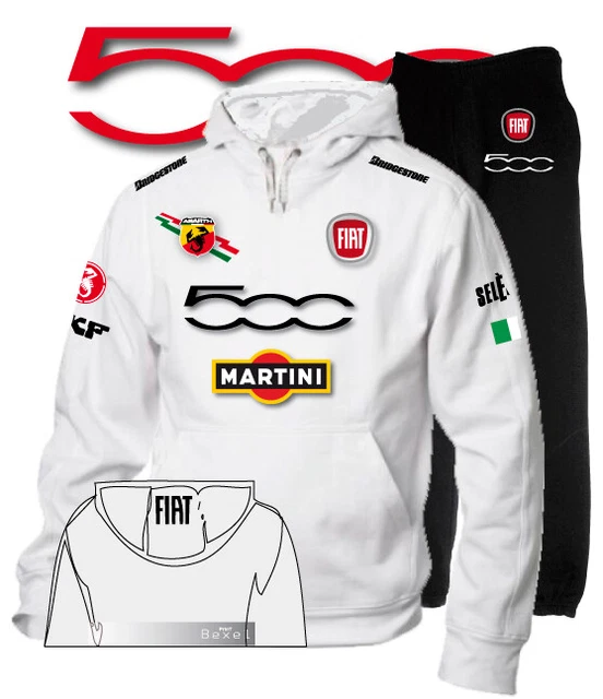 Tuta Felpa Hoodie Neutra Printed Fiat 500 Martini Abarth Alfa Romeo PantaloneB/N