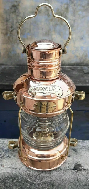 14 " Messing & Kupfer Anker Öl Lampe Antik Maritim Schiff Laterne Boot Licht