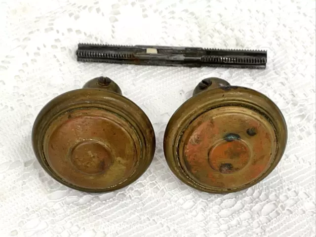 Antique Vtg Mission Art Deco Solid Brass Copper Small Door Knob Set Victorian 2