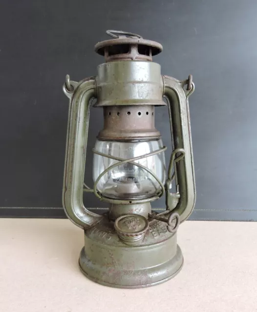 alte Feuerhand Petroleumlampe Laterne 175 Super Baby Wehrmacht / Schott Glas