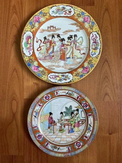 Two Chinese Porcelain Canton Plates Beautiful Chinese Women