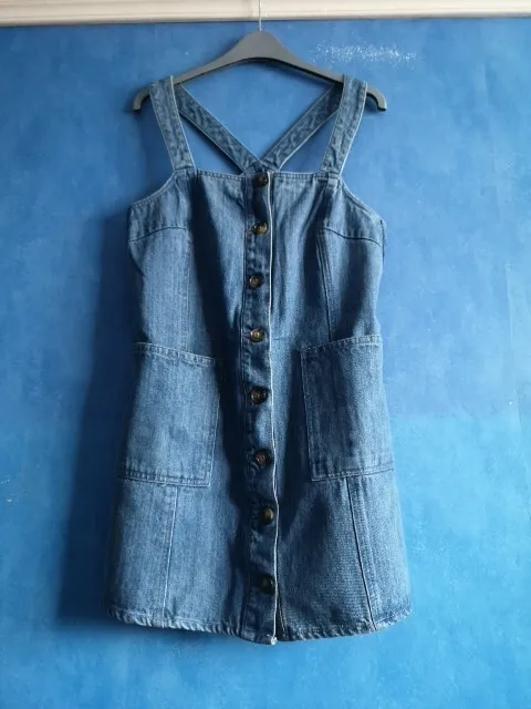 Miss Selfridge Petites Blue Denim Mini Pinafore Dress Size 10 P