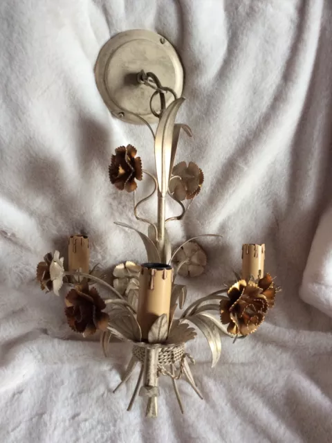 Vintage BHS Italian GILT Floral Metal Toile Ceiling 3 Arm Light Fitting