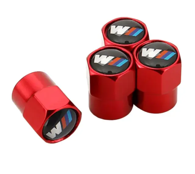 M Universal Fitting Car Wheel Metal Dust Valve Caps - Set of 4 in RED