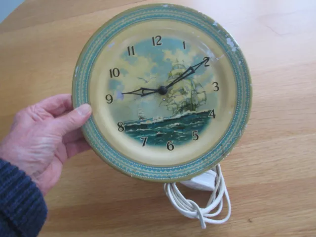 Vintage smiths galleon sectric 1950s tin wall clock. Working.