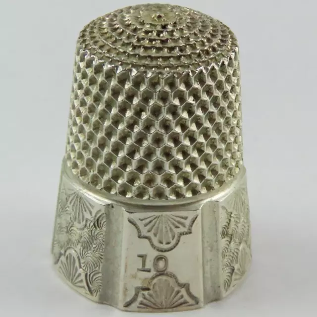 Antique Simons Bros. Fan Panel Size 10 Sterling Silver Sewing Thimble