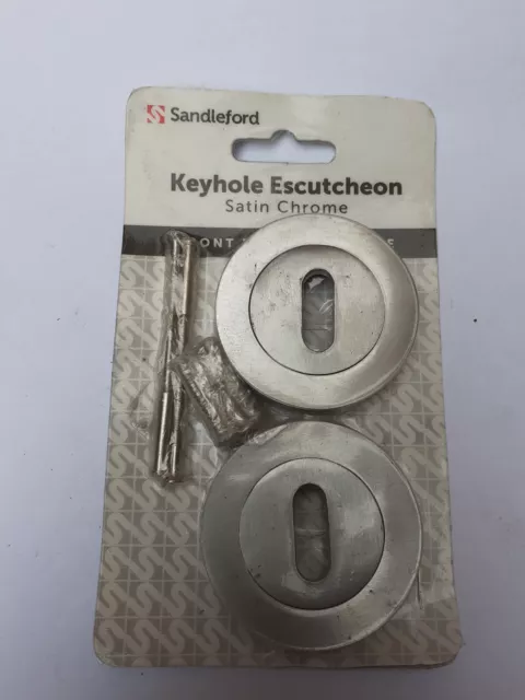 Pair Of Stylish Modern ESCUTCHEON KEYHOLE COVERS Door Key SATIN CHROME